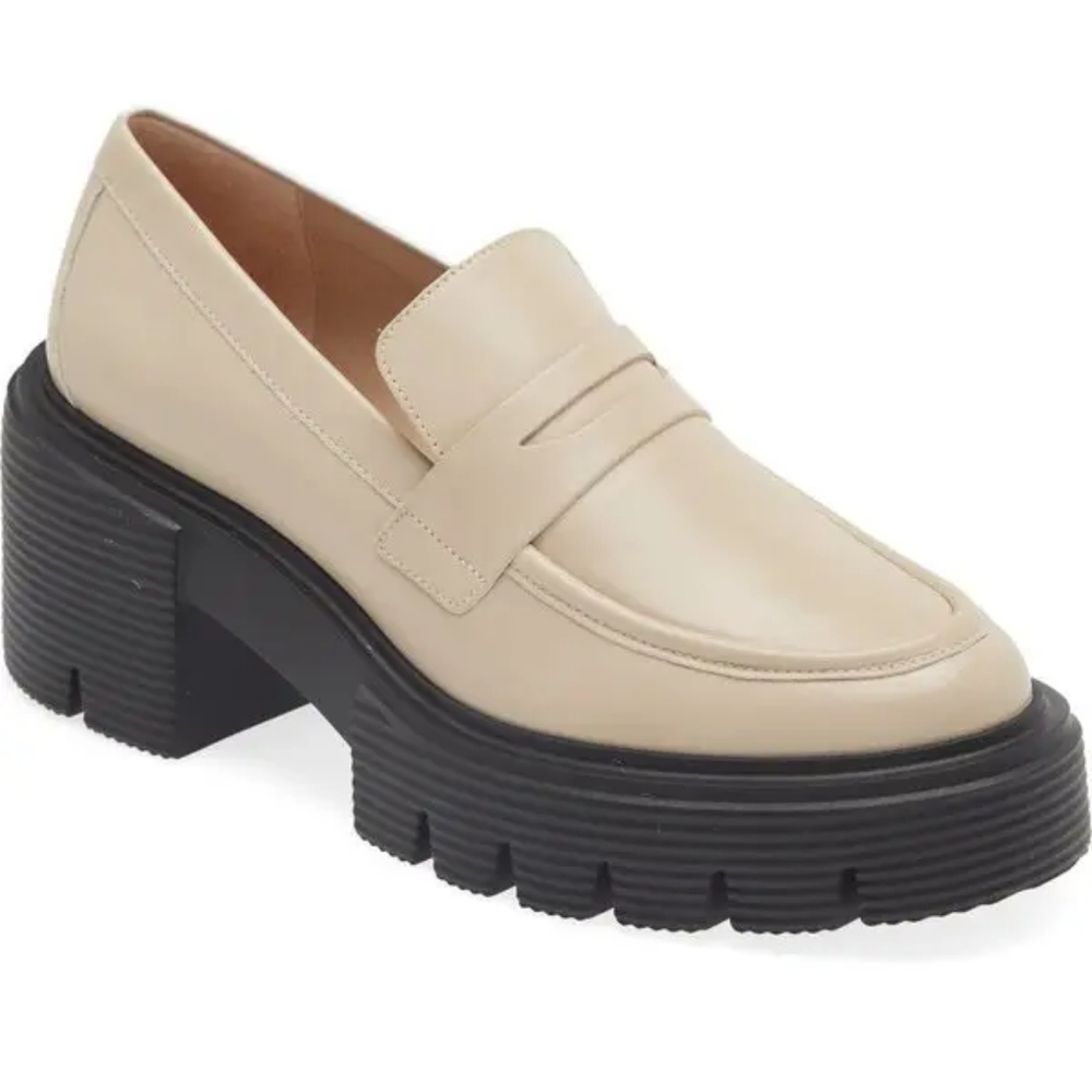 STUART WEITZMAN Soho Loafer Chunky Platform Heel in Dune